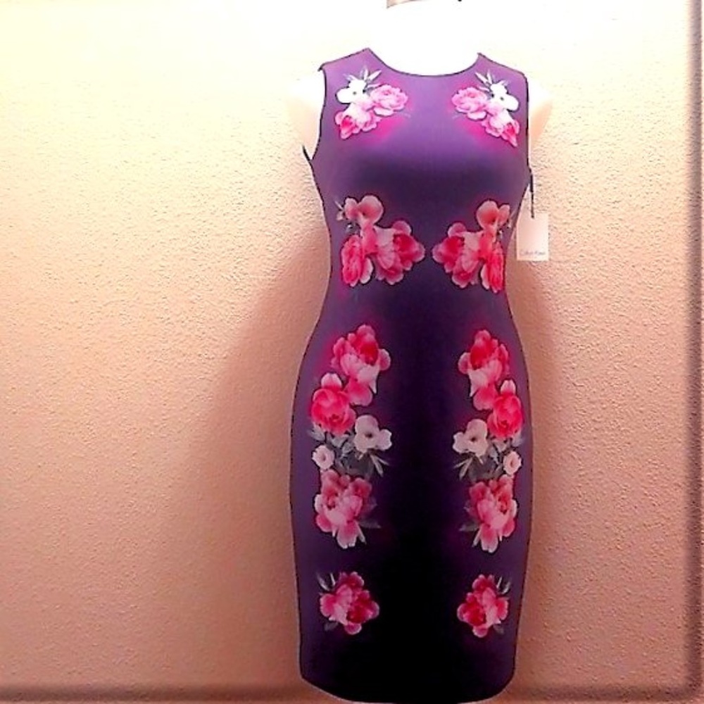 Calvin Klein Flower Border Sheath Scuba Dress